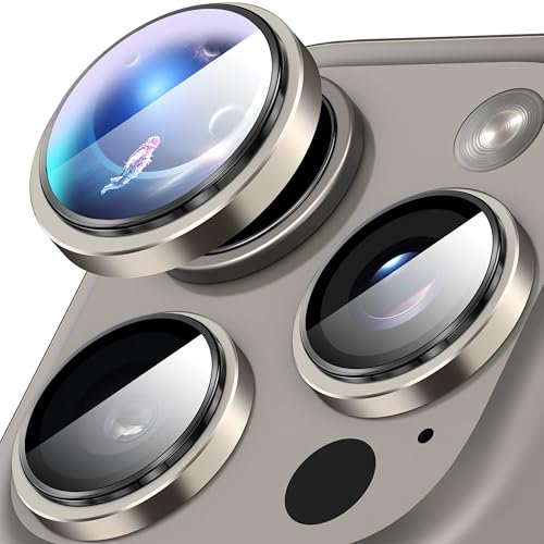 Diruite Protection Objectif pour iPhone 16 Pro/16 Pro Max,Protecteur Caméra Verre Trempé HD + Anneau Aluminium Convexe Protector,Titane naturel