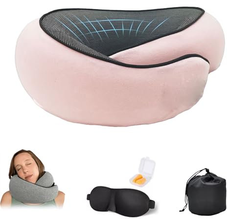 Nappy Reisekissen Dreamjoy, Nackenkissen Flugzeug Nappy, Reisekissen Flugzeug, Flugzeug Kissen, Nackenkissen Reise, Ideal für Reisen mit Flugzeug, Auto, Zug (Rosa)