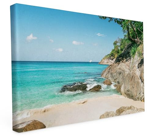 Keilrahmen bedruckt, Wandbild auf Künstler Leinwand, matter Kunstdruck, Stabiler Holzrahmen mit kratzfestem 280g Canvas bespannt, Motive zum Thema Natur (60x40cm - Traumstrand)