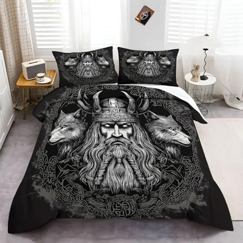 Grau Schwarz Mikrofaser Bettbezug Mystische Runen Bettwäscheset 155 × 220 cm Bettwäsche Bettbezug Soft Warm Christmas Duvet Cover Zippered with 2 Pillowcases