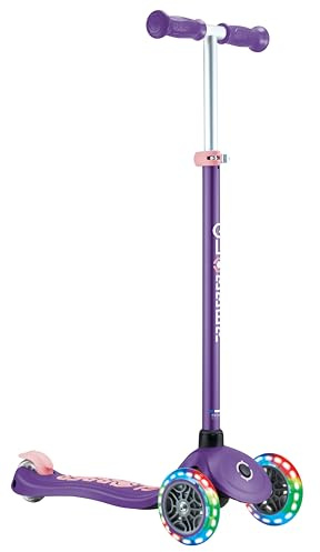 GLOBBER Primo Plus Lights – Tretroller Kinder, 120/80mm, ABEC 9, 3-rädrig, höhenverstellbar, LED-Leuchtrollen