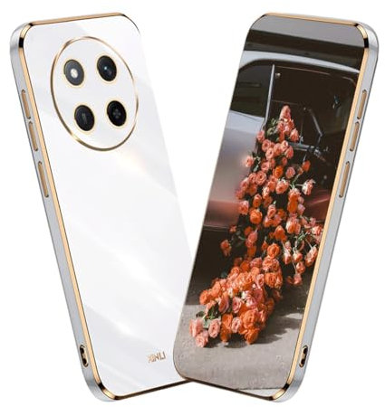 YUECXIN Case for Honor Magic 7 Lite 5G (Magic7 Lite)/X9c, Ultra Thin Luxurious Bling Soft Premium TPU Bumper Silicone Elegant Cover, Plating Phnom Penh Shockproof Drop-proof Case, White