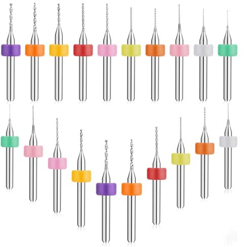 20 Pcs Mini Drill Bit Set, 0.3-1.2mm Shank Tungsten Carbide Micro Drill Bits, Tungsten Steel PCB Print Circuit Board Flute CNC Router Bits Shank for Rough Stone Print Circuit Board Jewelry Engraving