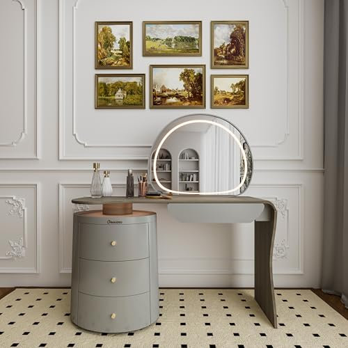 CHMAIDEU Kein Aufbau erforderlich Schminktisch mit Beleuchtung & Spiegel–Schminktische Holz mit 4 Schubladen und LED-Spiegel mit 3 Lichtfarben, schminktisch groß, Frisiertisch, Make-up Tisch