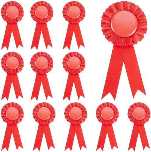 craspire 12 Stück Blanko Anstecknadel Mit Auszeichnungsband Rote Brosche Siegesbänder Rosettenband Hauptpreis Für DIY Klassenzimmer Party Zubehör Wettbewerb Sportveranstaltung Schulwettbewerbe Show