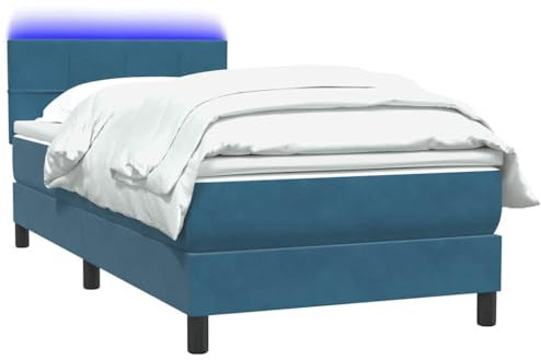 vidaXL Boxspringbett mit Matratze Dunkelblau 80x220 cm Samt, Bett, Bettrahmen, Einzelbett, Schlafzimmermöbel, Lattenrost, Samtbett, Polsterbett