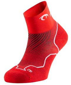Lurbel Distance Three - Laufsocken, niedrig, Unisex, nahtlos, atmungsaktiv, geruchshemmend und blasenfrei, mit Dämpfung zum Laufen, Größe L - Rot / Weiß