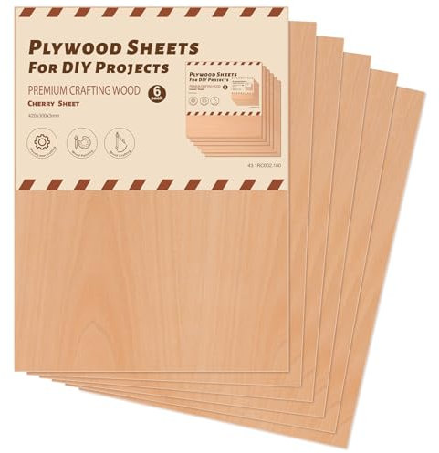 ROWOOD Kirsche Chapa de madera contrachapada 6 unidades, 420 x 300 x 3 mm, A3, grabado láser, materiales de madera contrachapada, para modelismo, manualidades, ideal para corte por láser, madera