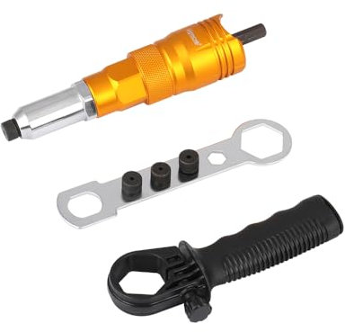 Hoteche Elektrischer Nietaufsatz für Akkuschrauber - 160mm, 4 Düsen (2.4mm-4.8mm), Aluminiumlegierung, CRV-Sechskant, inkl. Griff und Schraubenschlüssel