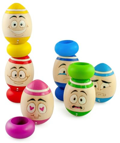 Ulanik Glückliche Eier, Montessori Spielzeug ab 3 Jahre, Balance Holzset, Balancer Spiel für Zählen und Sortieren Farben Lernen — 6 Holzeier Bunt