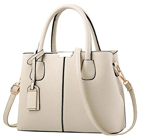 Zwei Taschen Damen Groß Handtasche für Frauen Geräumige Handtaschen Damen Geldbörse Satchel Schultertasche Tote Ledertasche Baby Taschen Für (Beige, One Size)