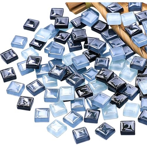 500g Tessere Mosaico1 x 1 CM Vetro Piastrelle Tessere per Mosaic di Tonalità Fredda Assortiti Mosaico Fai da Te Pezzi di Vetro per Artigianato, Decorazione Domestica, Piatti, Cornici- Piazza