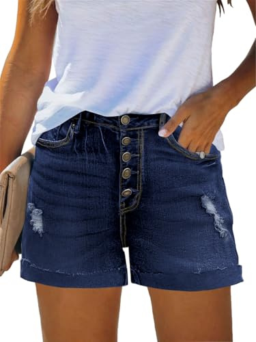 Linen Shorts for Women Beach Essentials Womens Clothing Jeans for Girls Dark Blue Small
