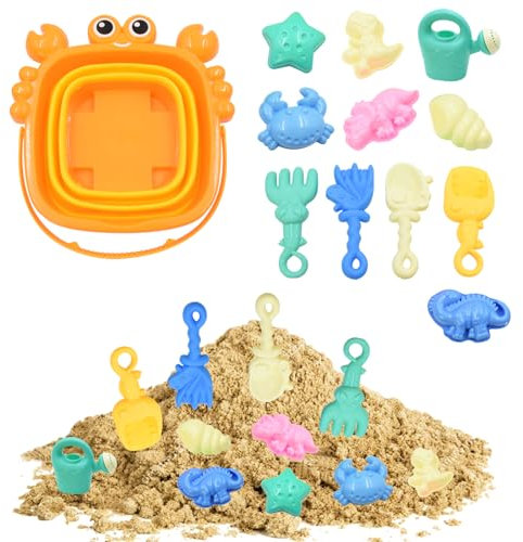 12 Piezas Cubo Playa Plegable，Juguetes Playa, AolKee Faltbarer Arena Eimer, Sandgrube Juguete Reusable, Crabbe Portable Foltbarer Bucket, Verano Playa Juegos para niños, Juguetes Verano