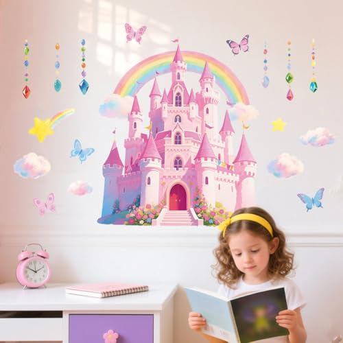 Peacoblue Princess Castle Wall Stickers Decals Decor Removable Peel and Stick, 2 Sheets 30cm×96cm Vinyl 3D Wall Murals for Bedroom Living Sewing Room Bathroom Classroom Playroom Home