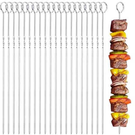 20 Pack 36cm Stainless Steel Kebab Skewers, Reusable, Dishwasher Safe for Grilling, Barbecue, Camping & Outdoor Cooking, Family Gatherings