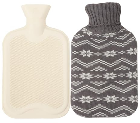 SAMSYOKI Wärmflasche mit Bezug 2L Große Bettflasche Auslaufsichere | Kuschelig Warmflasche mit Weichem Strickbezug Weihnachten Wärmflaschen zur Schmerzlinderung Wärme und Kältetherapie
