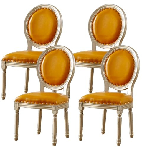 GUAWJRZDP Esszimmerstühle Im Französischen Landhausstil, 4er-Set, Gepolsterte Esszimmerstühle Im Bauernhausstil, Küchenstuhl mit Runder Rückenlehne Und Holzbeinen, Küchen-Seitenstuhl(Orange,4PCS)