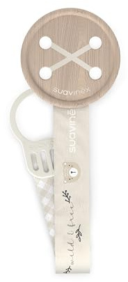SUAVINEX, Schnullerkette aus Stoff für Babys, beidseitiges Design, Schnullerband mit Clip-Verschluss, ab 0 Monate, für Neugeborene geeignet, Wild&Free-Kollektion, Beige