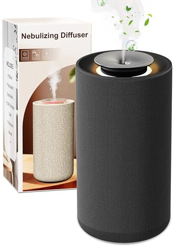 Difusor de Aceites Esenciales para Coche Sin Agua con Sensor Inteligente de Movimiento - Nebulizador de Aromaterapia Inalámbrico y Recargable, Diseño Textil Negro para Vehículo (Negro)