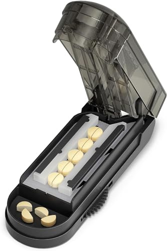 BUG HULL Tablettenteiler für Mehrere Pillen Auf Einmal, Tablettenschneider für Kleine Und Winzige Tabletten Und Große Tabletten, Pillenteiler Mit versteckter Schneide Aus Edelstahl (Schwarz)