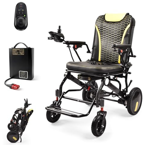 Rollstuhl Elektrisch faltbar leicht 18kg 28km Reichweite mit 120kg Tragkraft, MediHoist Elektro Rollstuhl für Senioren & Reisende, 500W Motor, 360° Joystick mit USB, Luftfahrtzugelassen