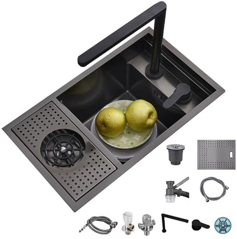 Fregadero Invisible De Acero Inoxidable Con Grifo Elevable Lavavasos – Cubeta Única Que Ahorra Espacio Para Cafeterías Lavado De Verduras En Cocinas Preparación Comercial(55 * 32 * 22cm)
