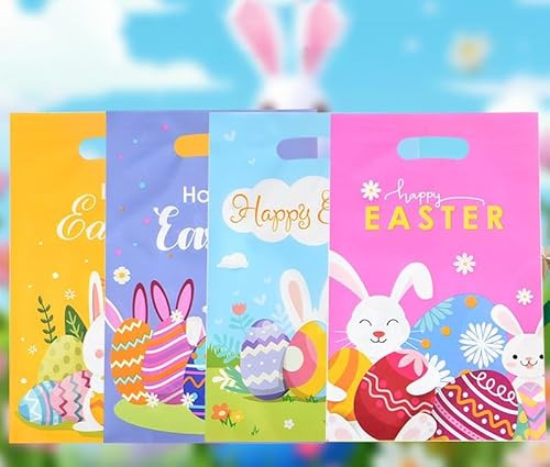 PRECORN 50x Ostertüten zum Befüllen – Geschenktüten Ostern mit Griff 25x16 cm – Osterhasen Tüten für Süßigkeiten, Kekse & Geschenke – Goodie Bags Kinder Ostern Deko