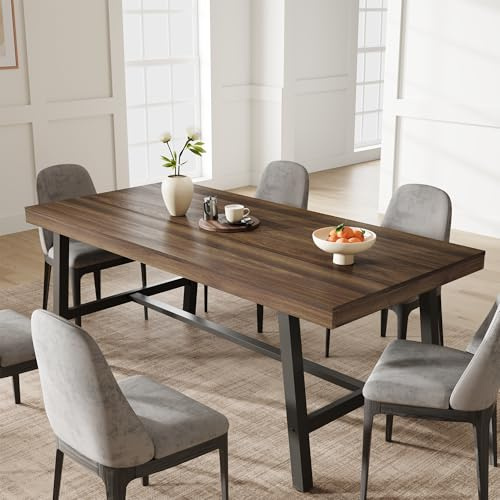 Industrieller Esstisch 180 × 90× 77cm, Großer Küchentisch Esszimmertisch für 6-8 Personen, Rechteckig Holztisch, mit Stabiles Metallgestell, für Esszimmer, Küche & Wohnzimmer, Braun