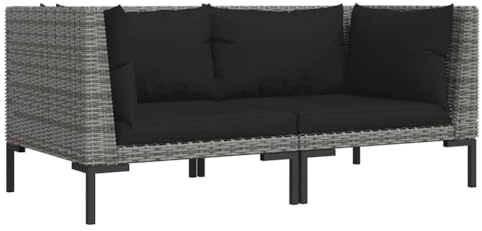 Owoxanthellate 2er-Set Gartensofa mit Kissen, Halbrundes Poly Rattan Lounge Sofa, Wetterfeste Rattan Sessel für Terrasse, Balkon und Garten, Dunkelgrau