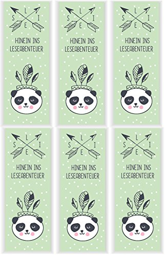 dabelino 6er Set Panda-Bär-Lesezeichen für Kinder (Mitgebsel, Kindergeburtstag, Gastgeschenk, Geburtstag,Mädchen, Jungen, mint)