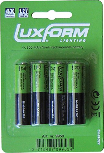 Luxform Lighting Solar AA Rechargeable NimH Batteries 800mAh 1.2V | 4 Pack