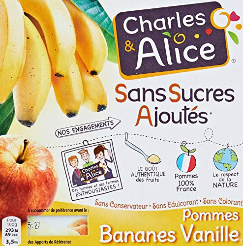 Charles & Alice Desserts Fruités/Pommes/Bananes/Vanille/sans Sucres Ajoutés les 4 Pots de 100 g
