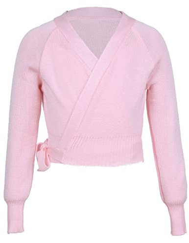 MSemis Kids Girls Ballet Dance Wrap Tops Crop Top Sweater Long Sleeve Ballerina Crossover Cardigan Dancewear Pink 9-10 Years