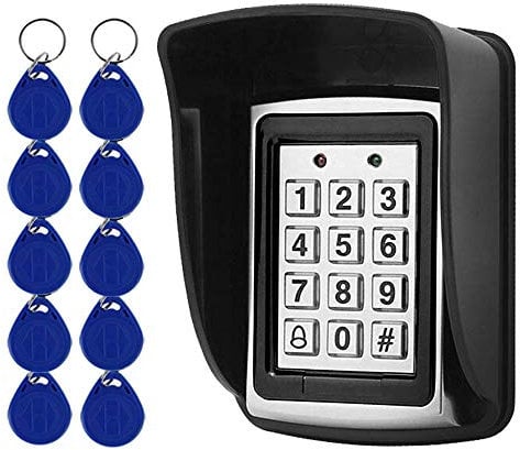 YAVIS Metal Codeschloss Türöffner Access Control Keypad 125 kHz EM Kartenleser + 10 RFID-Keychians + Wasserdichter Regen Cover Für Tür Access Control System