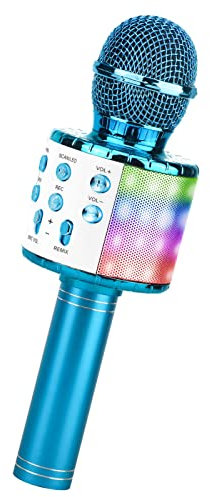 ShinePick - Micrófono de Karaoke, inalámbrico, con Bluetooth y altavoz de 5 W, portátil, para niños y adultos, para cantar, compatible con Android/iOS/ordenador/Smartphone (azul)