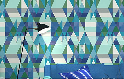 qingci Papier Peint Graphique Bleu Triangle Rouleau Papier Peint Géométrique Moderne10*53cm