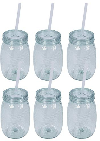 6 Reusable Plastic Drinking Cups with Lids and Re-usable Straws - Suitable for Punch, Juice Cocktails, Parties, Birthdays