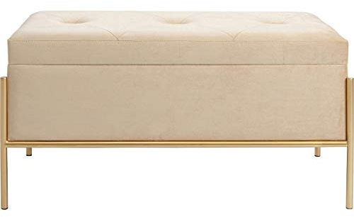 Kare Design Bank Buttons Storage, Beige, Sitzbank mit Stauraum, Polsterbank für Flur, Esszimmer, Schlafzimmer, Samt-Optik, 43x80x40 cm (H/B/T)