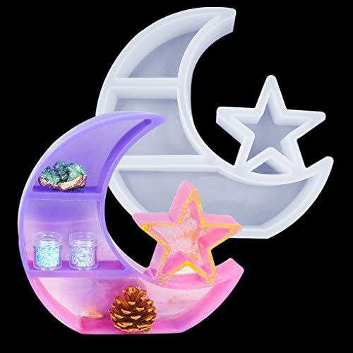 FineInno Mond & Star Form Epoxidharz Formen,Tray Resin Mold, Silikonform Gießform Tablett Teller Resin DIY Harz Teetablett Obsttablett Kunsthandwerk (Mond & Star Form)