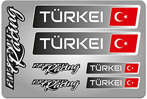 4er Set Aufkleber mit Fahne Flagge und wahlweise Name Sticker für Auto Fahrrad Motorrad Roller Helm im Rallye Racing Design R156 (30 Türkei, Ohne Wunschname)