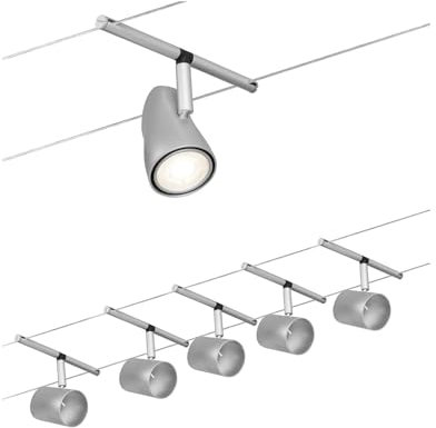 Paulmann 94465 CorDuo Cable System – Basic Lighting Set Cup DC, Max 5 x 10 Watt Extendable Matt Chrome Plastic GU5.3 Wire Cable System Without Bulbs