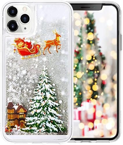 Unichthy For Xmas Case for iPhone 13 Pro Clear Phone Cover Glitter for Girls Flowing Liquid Sparkly Stars Soft Bumper TPU Silicone Shockproof Funny Christmas Case for iPhone 13 Pro Silver