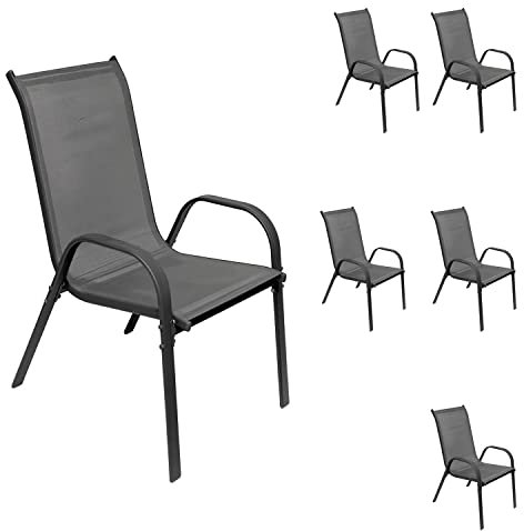 INDA-Exclusiv 6er Set Gartenstuhl Gartensessel Stapelsessel stapelbar mit Textilenbespannung Gartenmöbel Farbe Anthrazit - Anthrazit