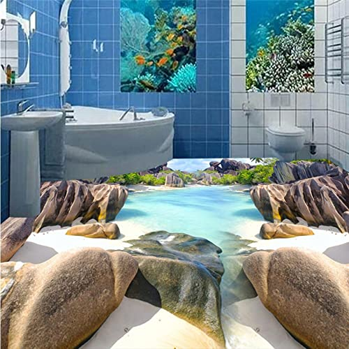 Benutzerdefinierter 3D-Bodenbelag aus farbigen Kieselsteinen, wasserdicht, tragbare Badezimmer-Bodenmalerei, PVC-Tapete, 430 cm x 300 cm
