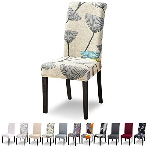 Lydevo Stuhlhussen 4er Set Stretch Moderne Stuhlhussen für Esszimmerstühle Stuhlhussen für Schwingstühle Universal Waschbarer Abnehmbarer Stuhlbezug für Esszimmer Hotel Bankett Küche,Beige Blätter