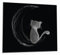 Wallario Herdabdeckplatte/Spritzschutz aus Glas, 1-teilig, 60x52cm, für Ceran- und Induktionsherde, Katze sitzt auf dem Mond - illustriert in weiß auf schwarz