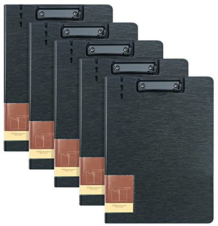 A4 Porte-Blocs à Rabat,Lot de 5 Planchettes à Pince Avec Clip,Foldover Clipboard Porte-Formulaires(Noir)