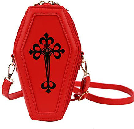 Exquisite Handtasche Gothic Sarg Form Geldbörsen Halloween Cross Crossbody Tasche Umhängetasche für Karneval Cosplay, rot, Medium