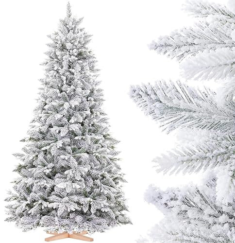 Premium künstlicher Weihnachtsbaum| Holzständer | Christmas Tree 220 cm, Nordmanntanne beschneit FT27-220 FairyTrees